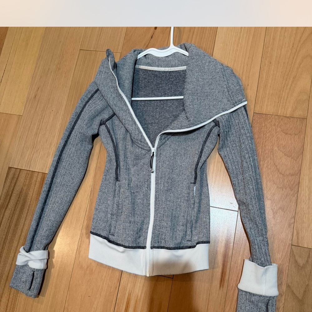 lululemon athletica Gray and White Zip-Up Hoodie Jacket